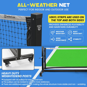 Heavy Duty Portable Pickleball Net - 22ft, Custom logo Steel Cable Tension, Rust - Proof Frame - Posboll store