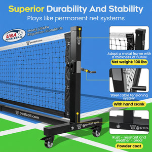 Heavy Duty Portable Pickleball Net - 22ft, Custom logo Steel Cable Tension, Rust - Proof Frame - Posboll store