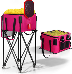 Pickleball Cart With Wheels, Foldable Tennis Ball Hopper Basket, Lightweight Ball Caddy With Zippered Mesh Lid, Portable Sports Ball Storage For Outdoor Court, Home Training, Kids Youth Adults - Posboll store