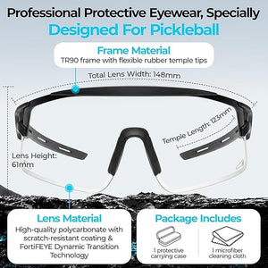 Pickleball Glasses for Men Women, Auto - Tinting Pickleball Safety Glasses with ANSI Z87.1,Pickleball Eye Protection - Posboll store