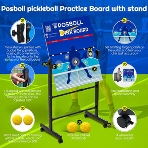 Pickleball Practice Board Pickleball Dink Rebounder with Stand Pickleball Wall for Practice Dink Board for Pickleball Training Adjustable Pickleball Practice Rebounder Pad Portable Dink Guru - Posboll store