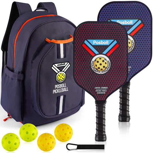 Posboll Pickleball Paddles Set Of 2 With Pickleball Bag Backpack