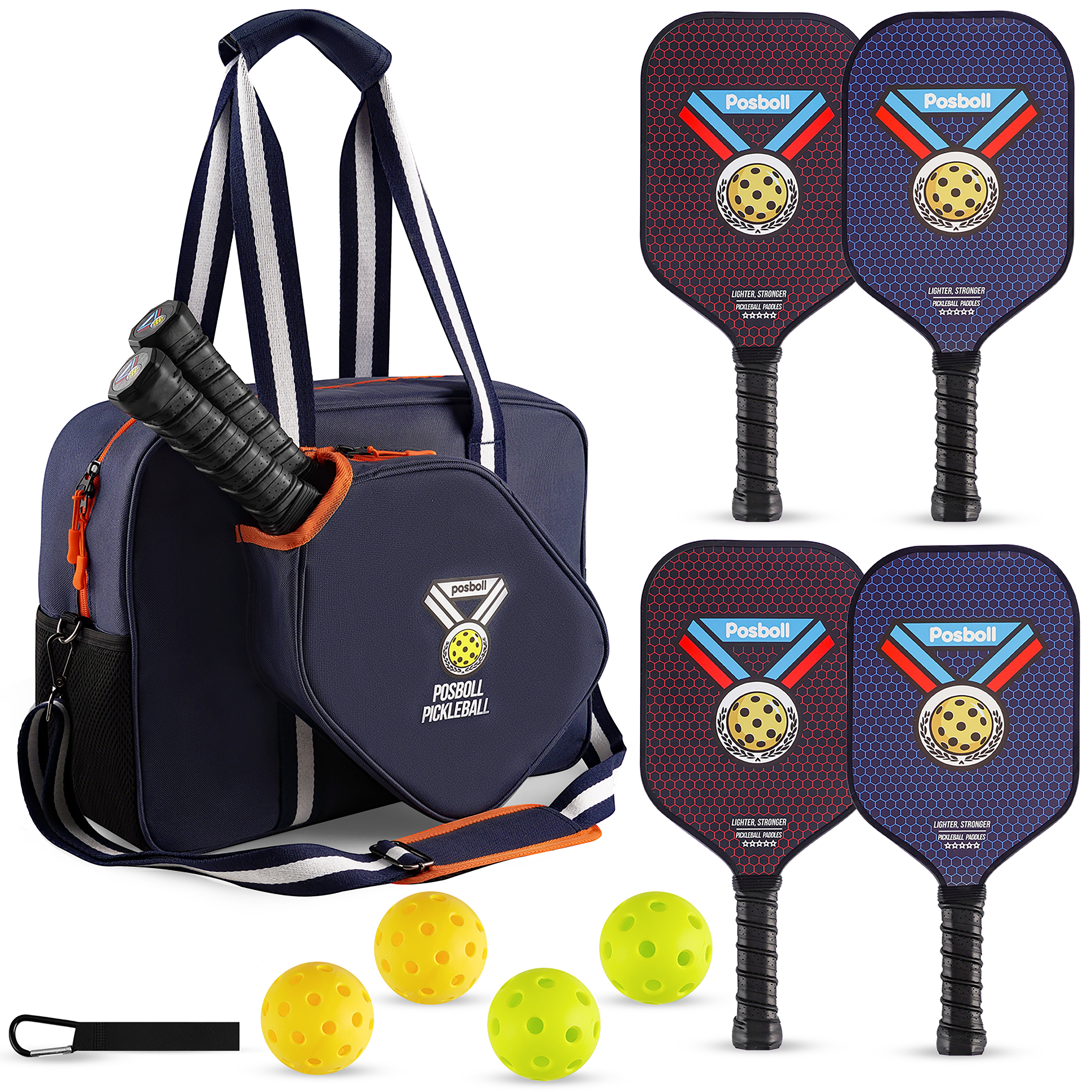 Posboll Pickleball Paddles Set Of 4 With Pickleball Bag Tote