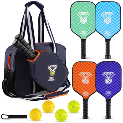 Posboll Pickleball Paddles Set Of 4 With Pickleball Bag Tote