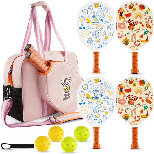 Posboll Pickleball Paddles Set Of 4 Pack With Pink Pickleball Bag Tote
