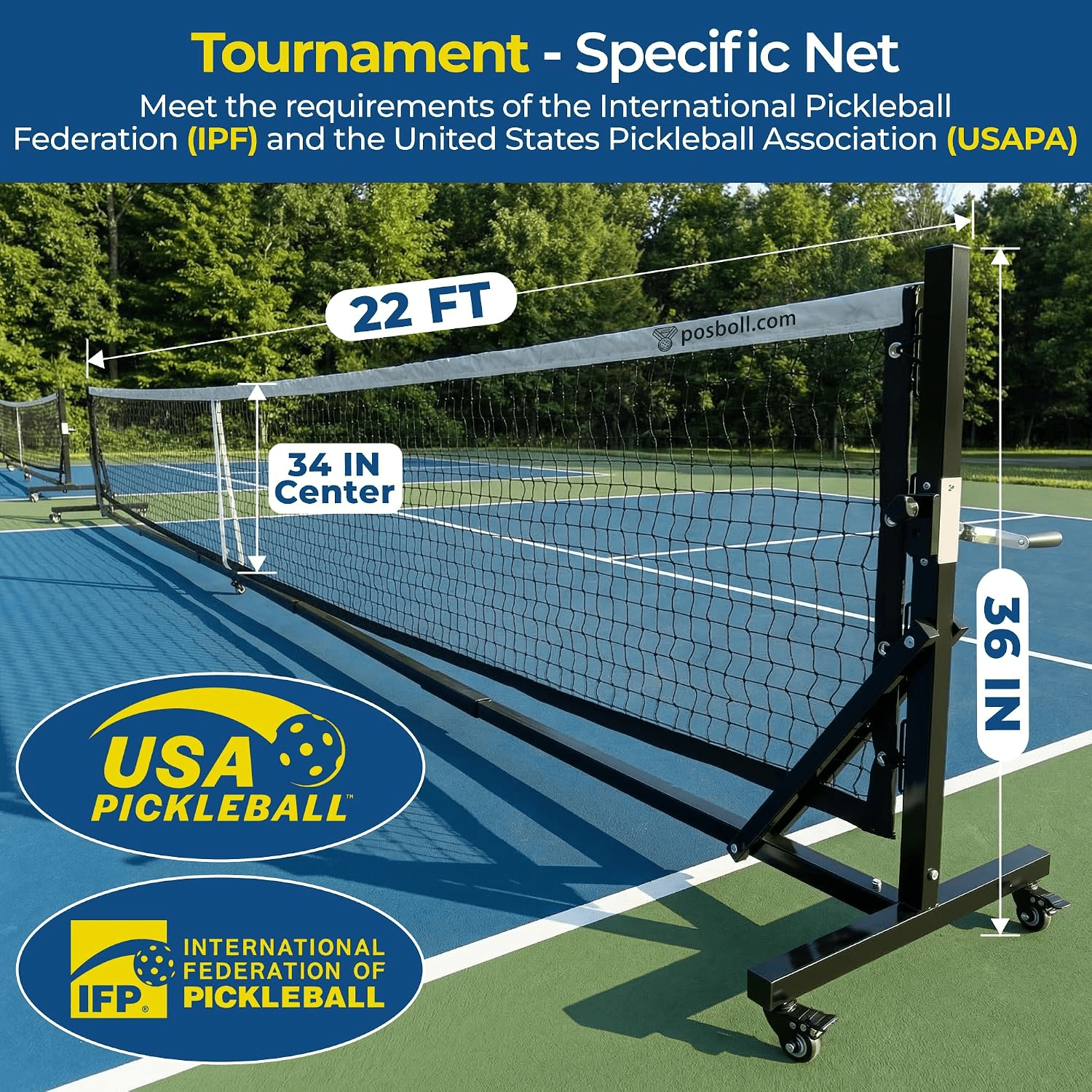 22ft Portable Pickleball Net with Steel Cable Tensioning System - Easy Movement - Posboll store