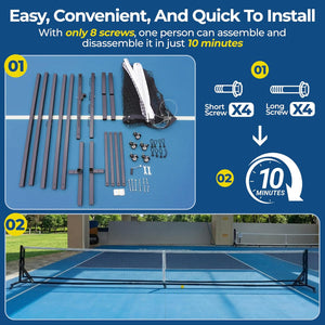 22ft Portable Pickleball Net with Steel Cable Tensioning System - Easy Movement - Posboll store