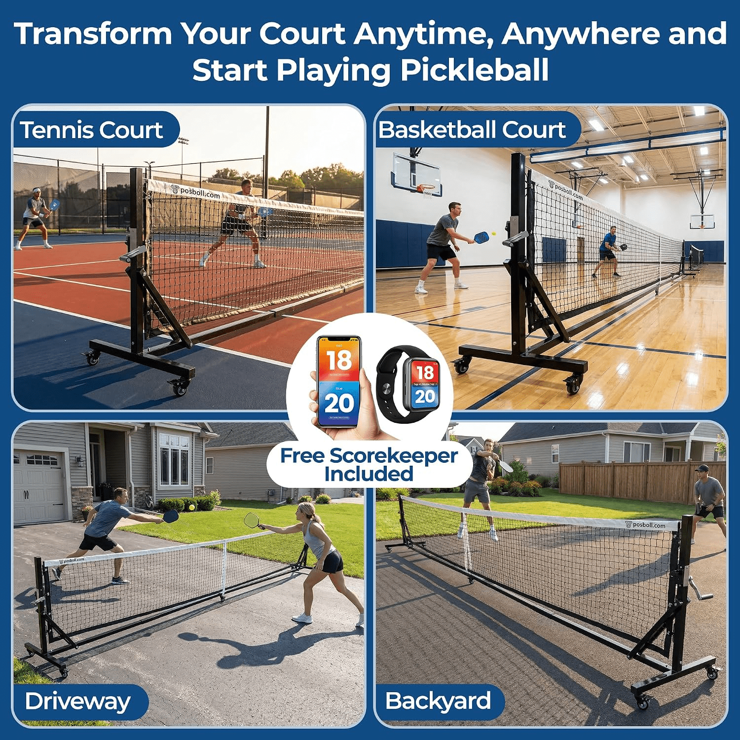 22ft Portable Pickleball Net with Steel Cable Tensioning System - Easy Movement - Posboll store
