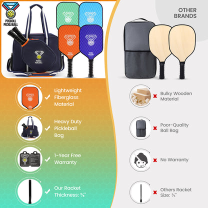 Posboll Pickleball Paddles Set Of 4 With Pickleball Bag Tote