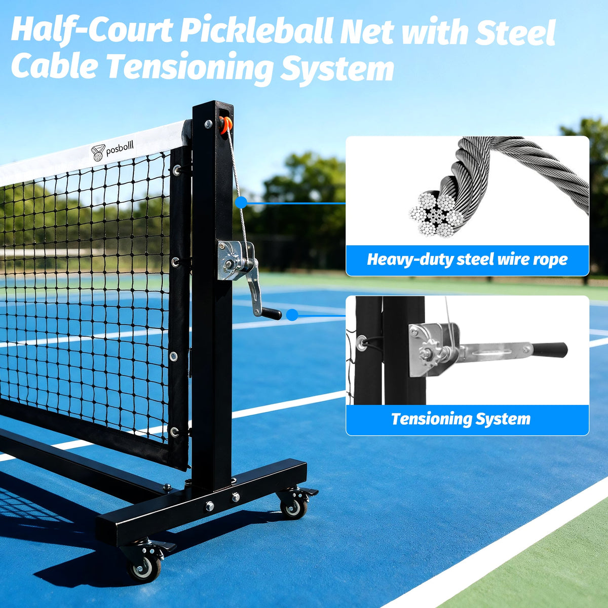 Half‑Court Pickleball Net,11FT/10FT Pickle Ball Net with Tension System - Posboll store