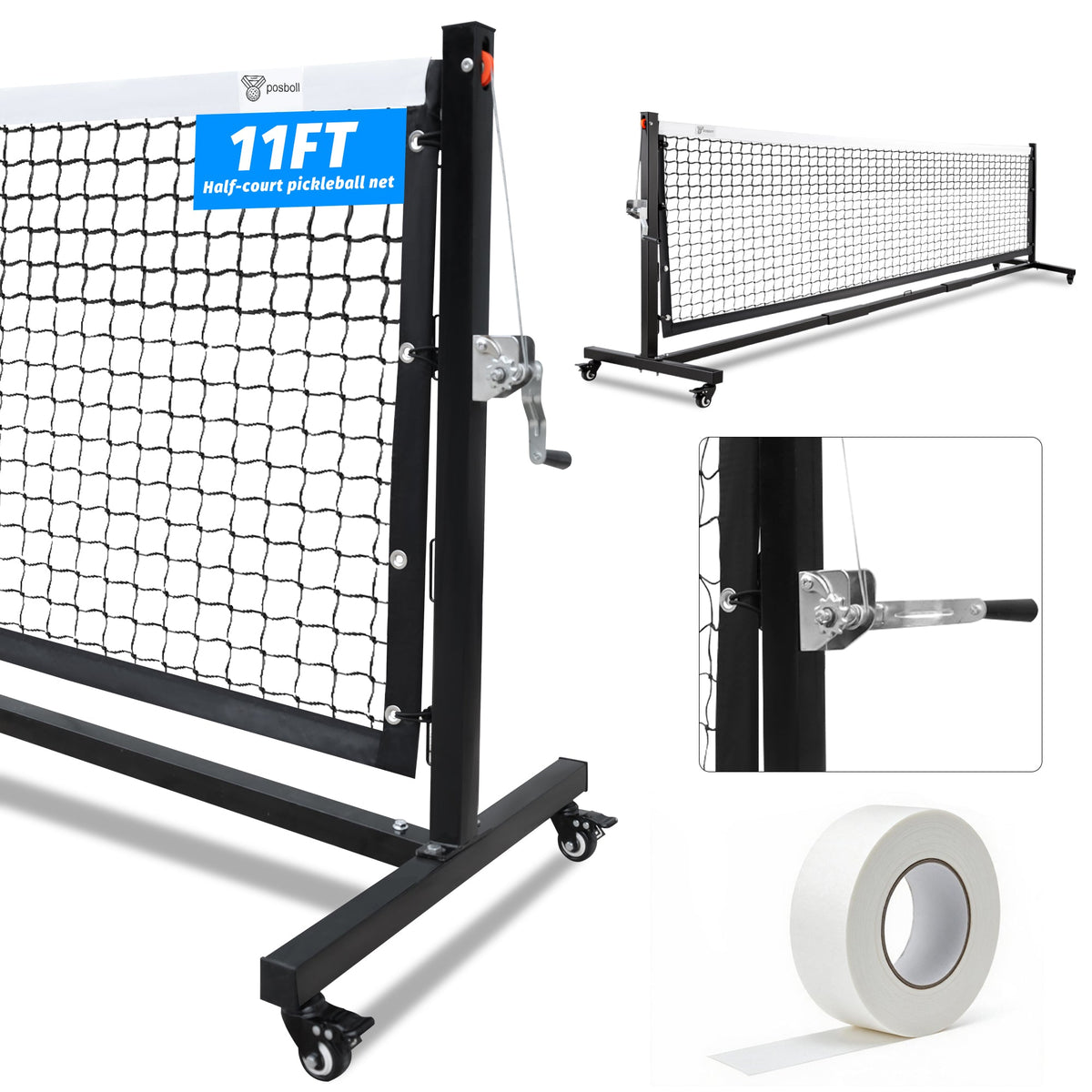 Half‑Court Pickleball Net,11FT/10FT Pickle Ball Net with Tension System - Posboll store