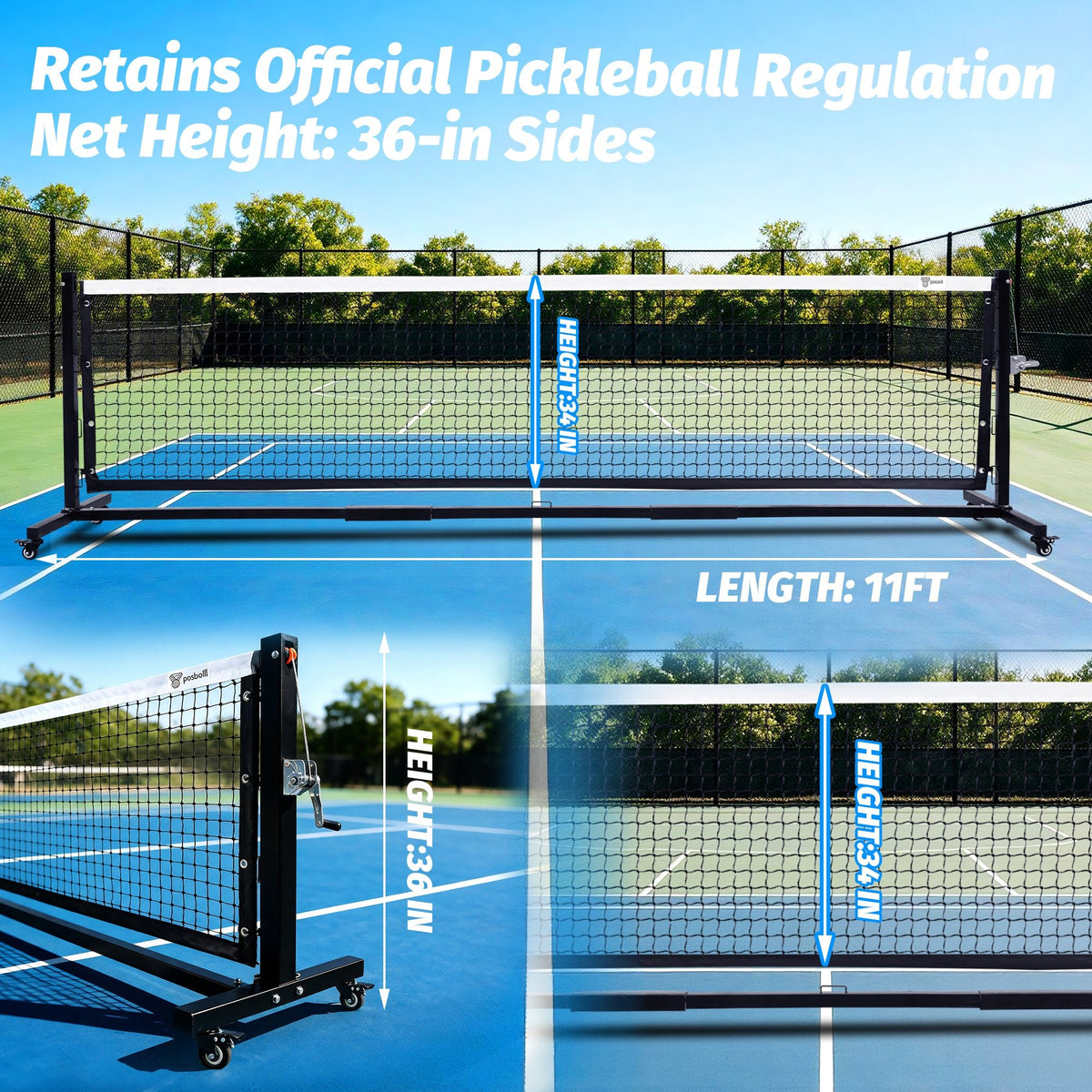 Half‑Court Pickleball Net,11FT/10FT Pickle Ball Net with Tension System - Posboll store