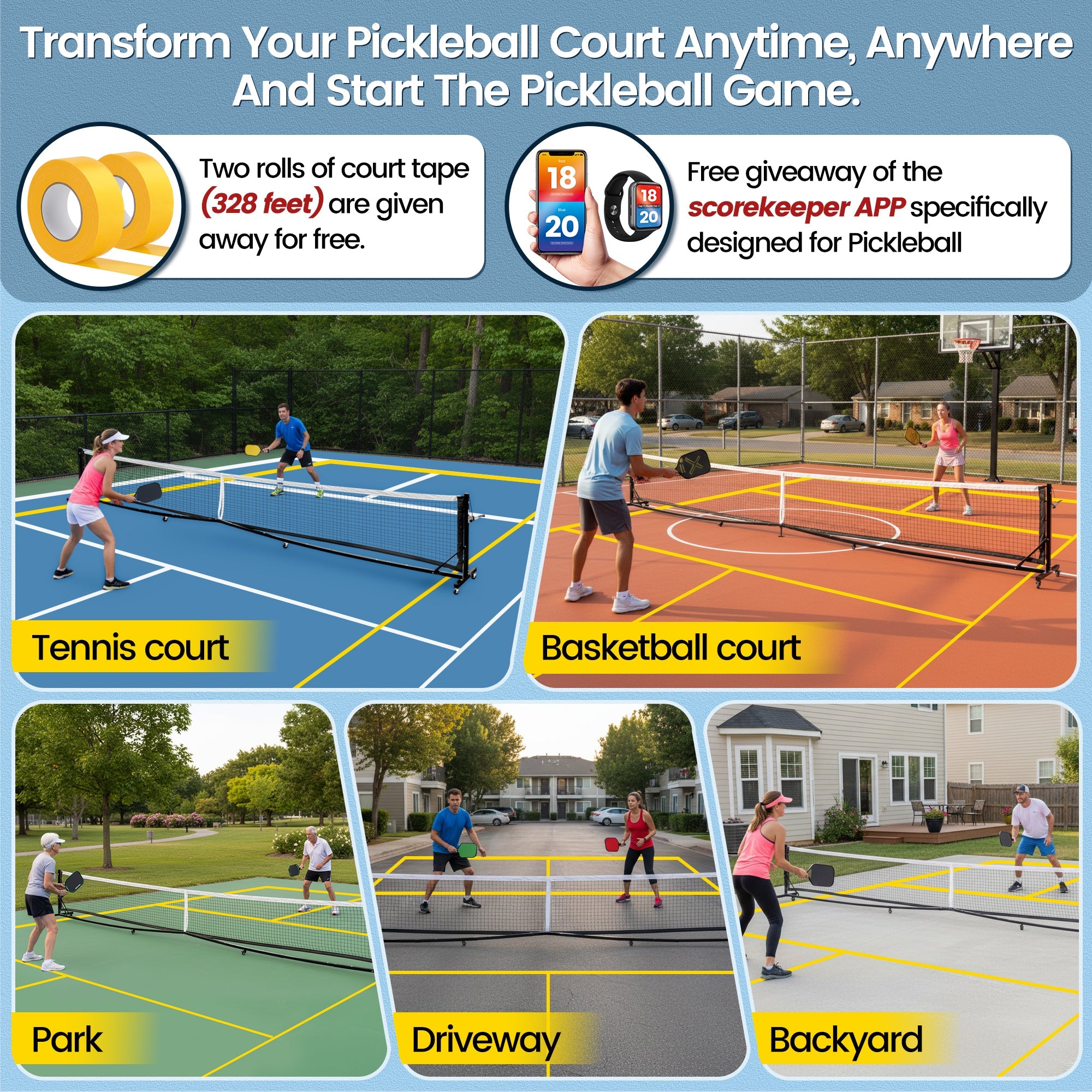 Heavy Duty Portable Pickleball Net with Steel Cable Tensioning System, 22ft - Easy Movement - Posboll store