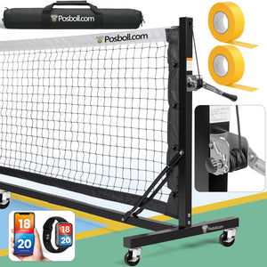 Heavy Duty Portable Pickleball Net with Steel Cable Tensioning System, 22ft - Easy Movement - Posboll store
