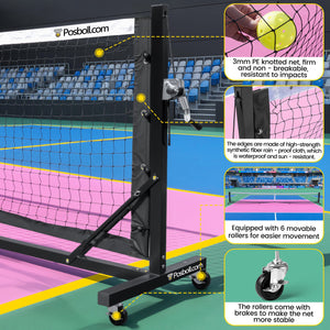 Heavy Duty Portable Pickleball Net with Steel Cable Tensioning System, 22ft - Easy Movement - Posboll store