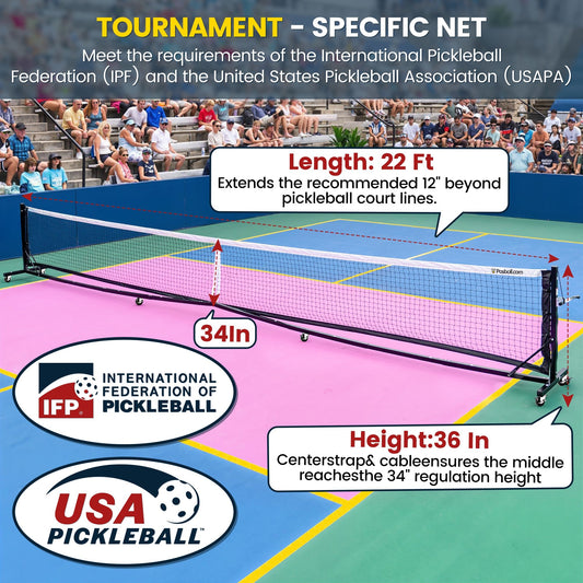Heavy Duty Portable Pickleball Net with Steel Cable Tensioning System, 22ft - Easy Movement - Posboll store