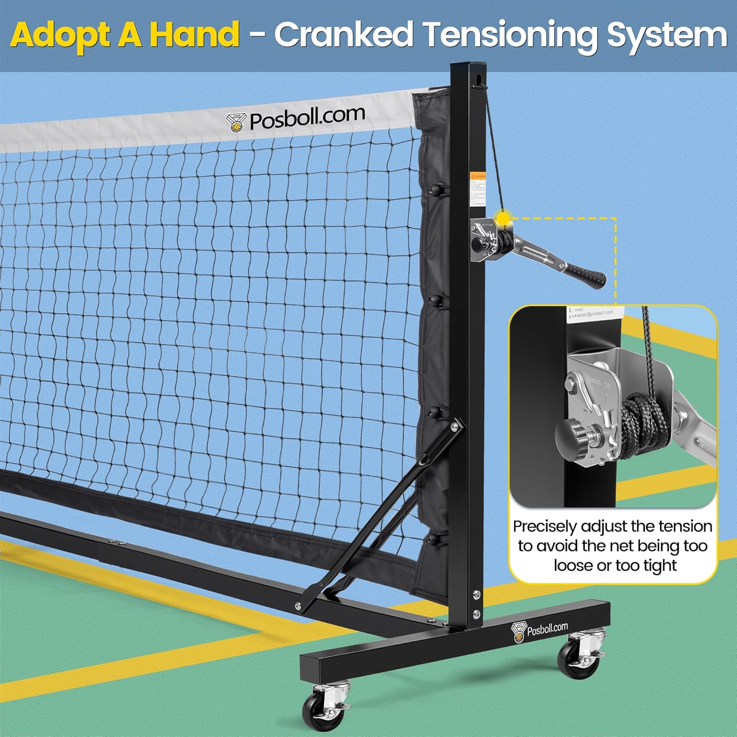 Heavy Duty Portable Pickleball Net with Steel Cable Tensioning System, 22ft - Easy Movement - Posboll store