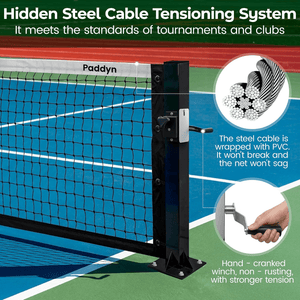 Permanent pickleball net-22FT Pro Tournament Pickle Ball Net with Steel Cable Tensioning System&Wheels,Heavy-Duty Pickleball net for Driveway/Backyard/Club/School - Posboll store