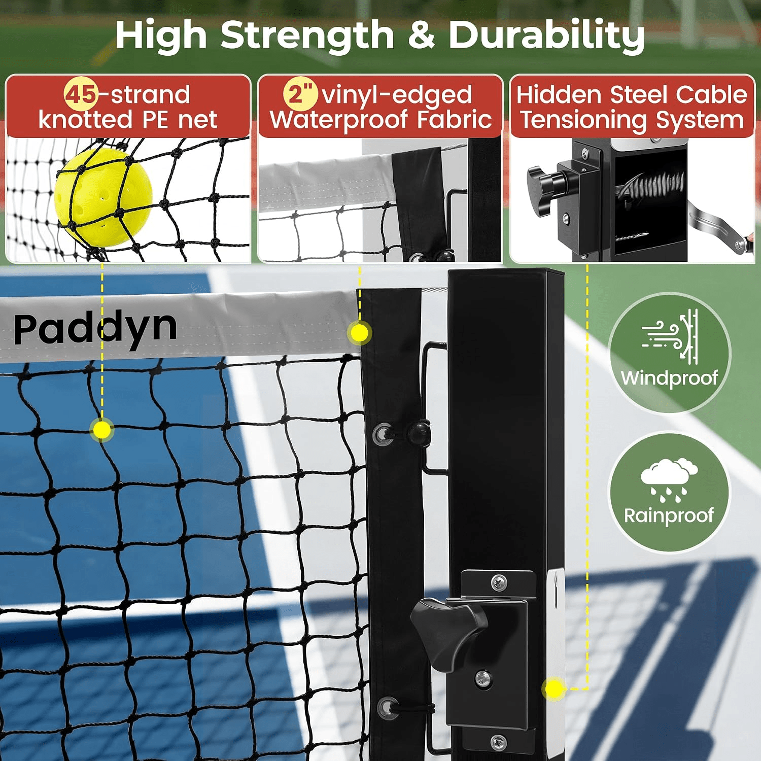 Permanent pickleball net-22FT Pro Tournament Pickle Ball Net with Steel Cable Tensioning System&Wheels,Heavy-Duty Pickleball net for Driveway/Backyard/Club/School - Posboll store