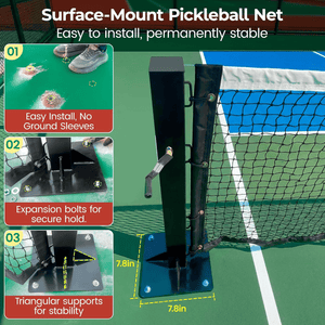 Permanent pickleball net-22FT Pro Tournament Pickle Ball Net with Steel Cable Tensioning System&Wheels,Heavy-Duty Pickleball net for Driveway/Backyard/Club/School - Posboll store