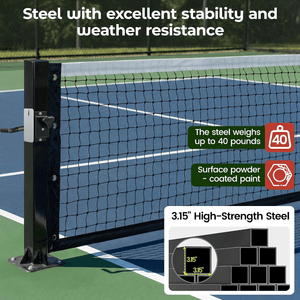 Permanent pickleball net-22FT Pro Tournament Pickle Ball Net with Steel Cable Tensioning System&Wheels,Heavy-Duty Pickleball net for Driveway/Backyard/Club/School - Posboll store