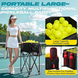 Pickleball Cart With Wheels, Foldable Tennis Ball Hopper Basket, Lightweight Ball Caddy With Zippered Mesh Lid, Portable Sports Ball Storage For Outdoor Court, Home Training, Kids Youth Adults - Posboll store