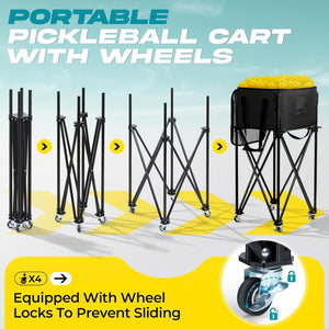 Pickleball Cart With Wheels, Foldable Tennis Ball Hopper Basket, Lightweight Ball Caddy With Zippered Mesh Lid, Portable Sports Ball Storage For Outdoor Court, Home Training, Kids Youth Adults - Posboll store