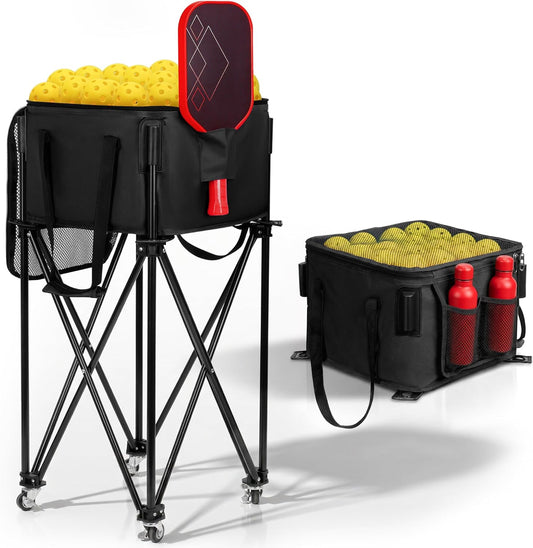 Pickleball Cart With Wheels, Foldable Tennis Ball Hopper Basket, Lightweight Ball Caddy With Zippered Mesh Lid, Portable Sports Ball Storage For Outdoor Court, Home Training, Kids Youth Adults - Posboll store