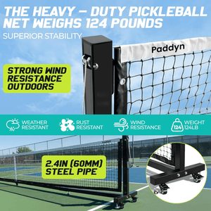 Pickleball Net Portable Outdoor with Wheels-22FT Pro Tournament Pickle Ball Net with Steel Cable Tensioning System,124LBS Heavy-Duty Pickleball net for Driveway/Backyard/Club/School - Posboll store