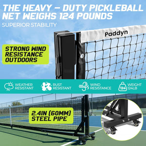 Pickleball Net Portable Outdoor with Wheels - 22FT Pro Tournament Pickle Ball Net with Steel Cable Tensioning System,124LBS Heavy - Duty Pickleball net for Driveway/Backyard/Club/School - Posboll store