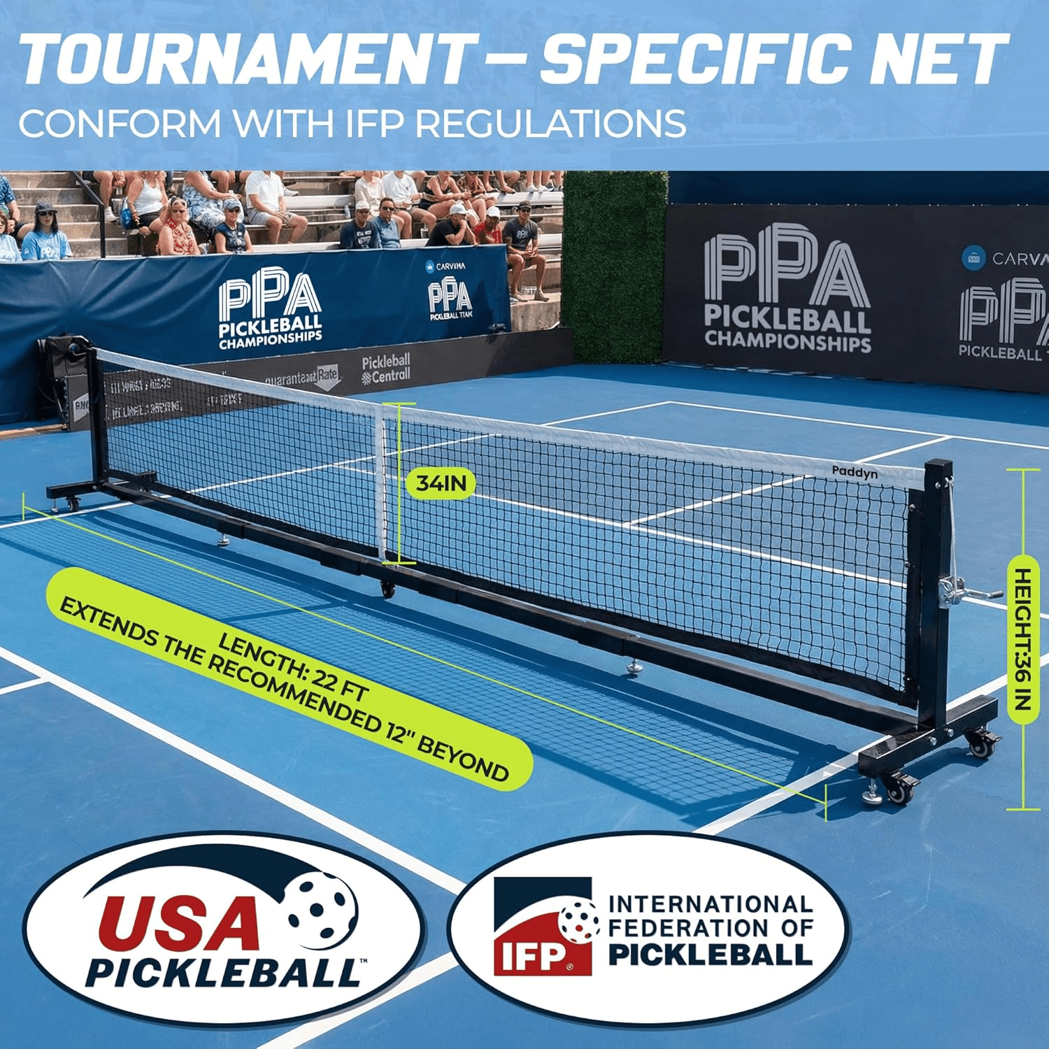 Pickleball Net Portable Outdoor with Wheels-22FT Pro Tournament Pickle Ball Net with Steel Cable Tensioning System,124LBS Heavy-Duty Pickleball net for Driveway/Backyard/Club/School - Posboll store