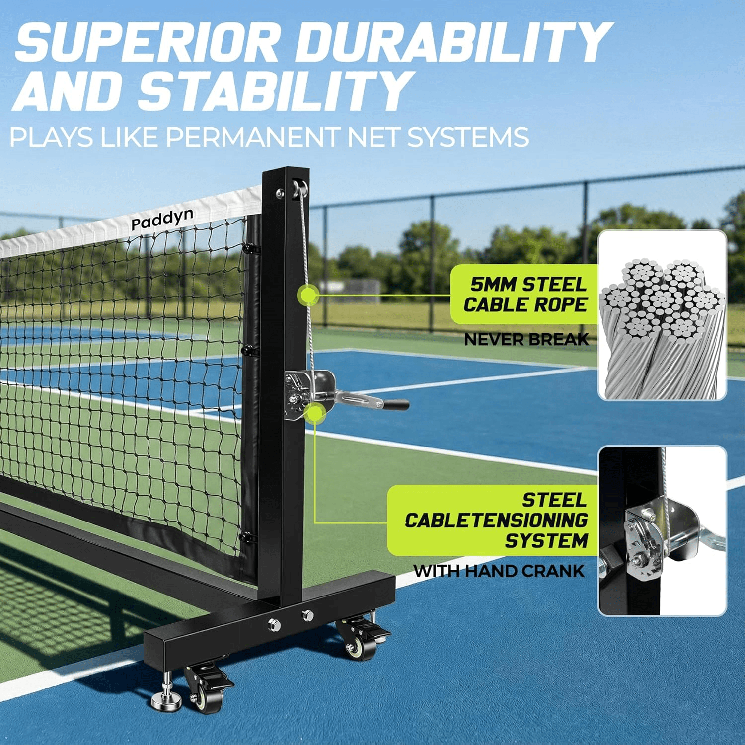 Pickleball Net Portable Outdoor with Wheels-22FT Pro Tournament Pickle Ball Net with Steel Cable Tensioning System,124LBS Heavy-Duty Pickleball net for Driveway/Backyard/Club/School - Posboll store