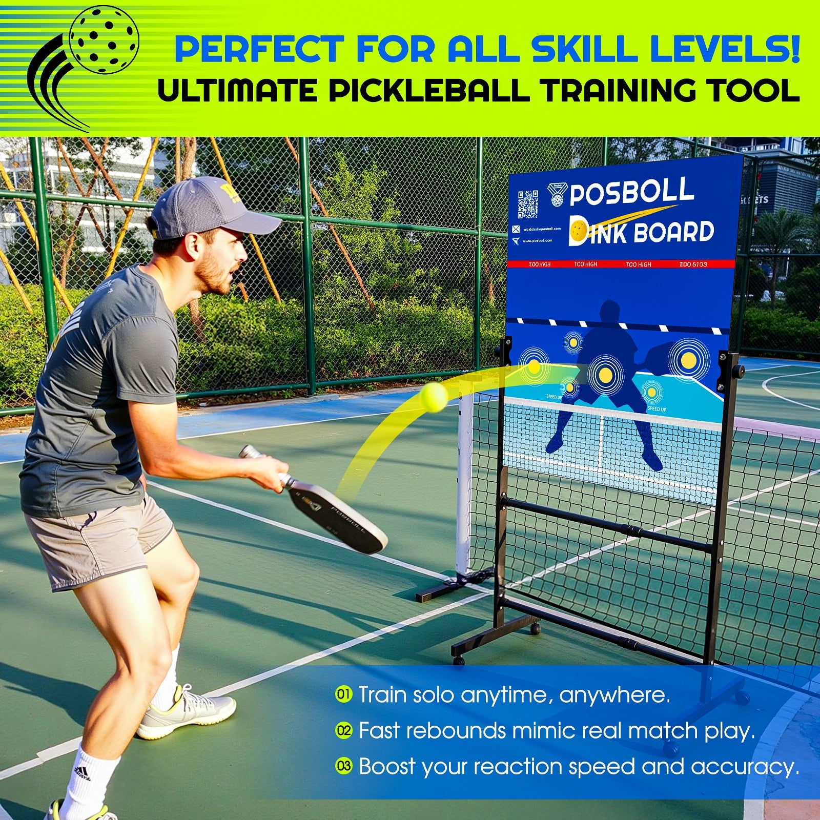 Pickleball Practice Board Pickleball Dink Rebounder with Stand Pickleball Wall for Practice Dink Board for Pickleball Training Adjustable Pickleball Practice Rebounder Pad Portable Dink Guru - Posboll store