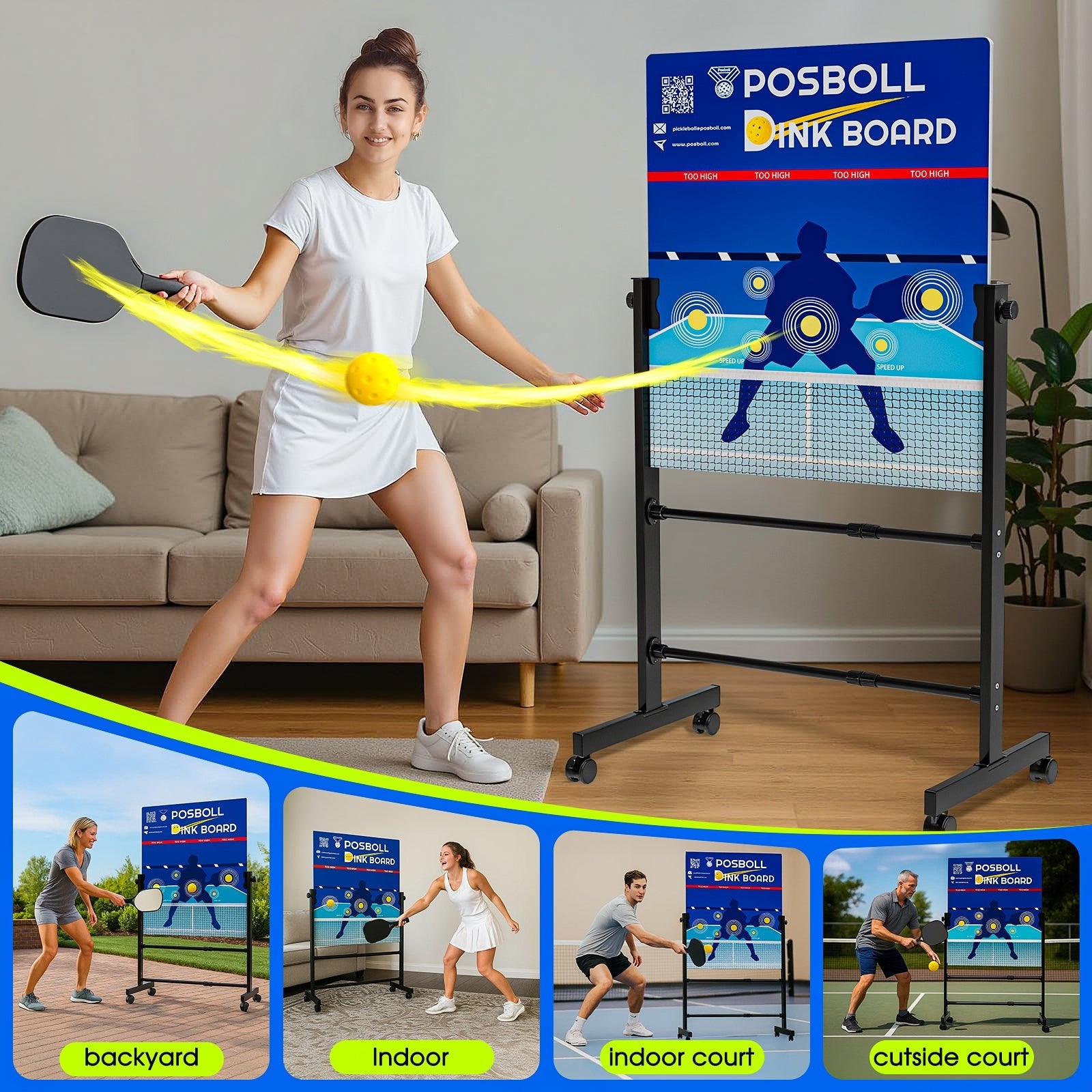 Pickleball Practice Board Pickleball Dink Rebounder with Stand Pickleball Wall for Practice Dink Board for Pickleball Training Adjustable Pickleball Practice Rebounder Pad Portable Dink Guru - Posboll store