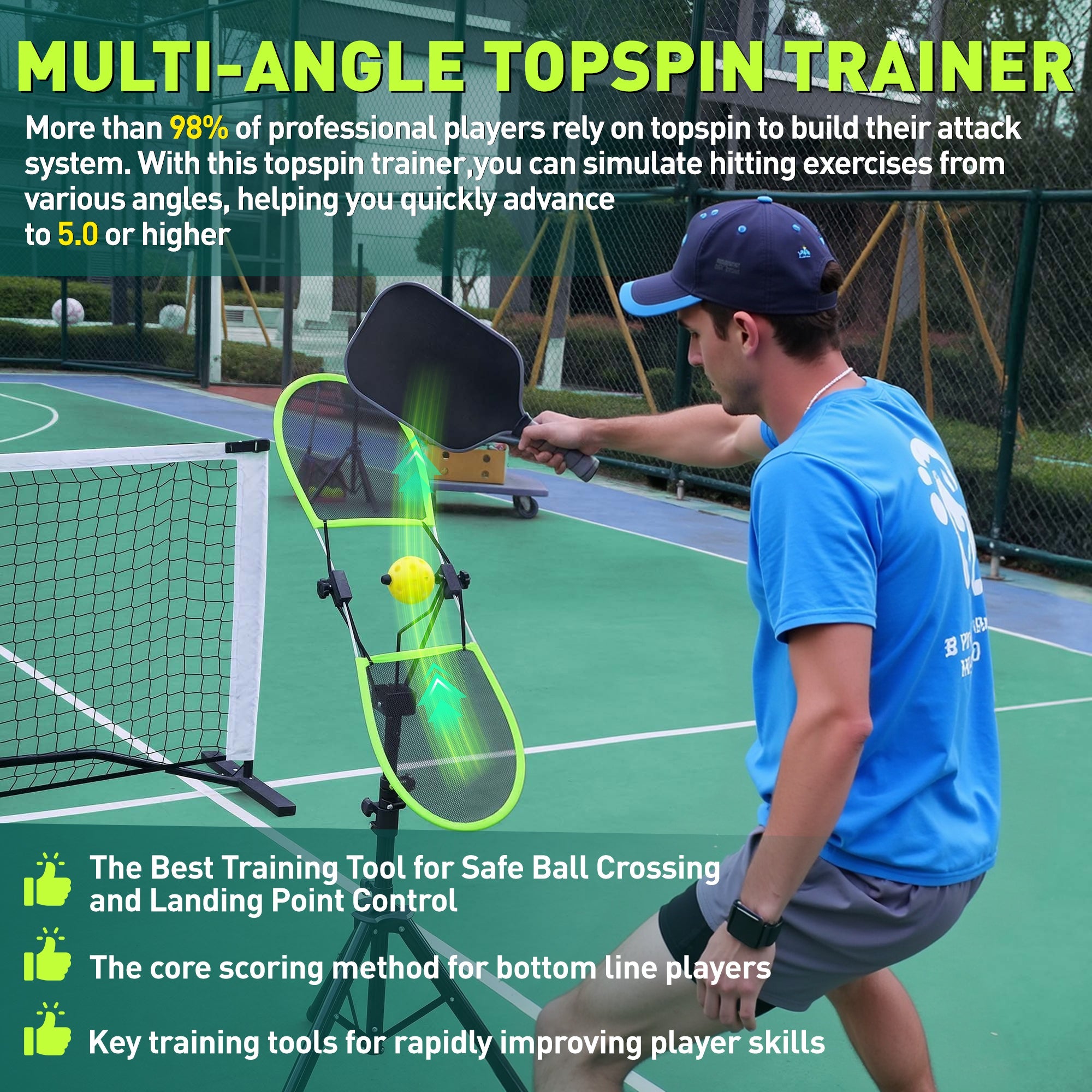 Pickleball Topspin Trainer,Solo Pickleball Practice Equipment,Portable Pickleball Training aids - Master Topspin&Backspin Techniques,Multi - Setting Trainer for Courts,Homes&Beyond - Posboll store