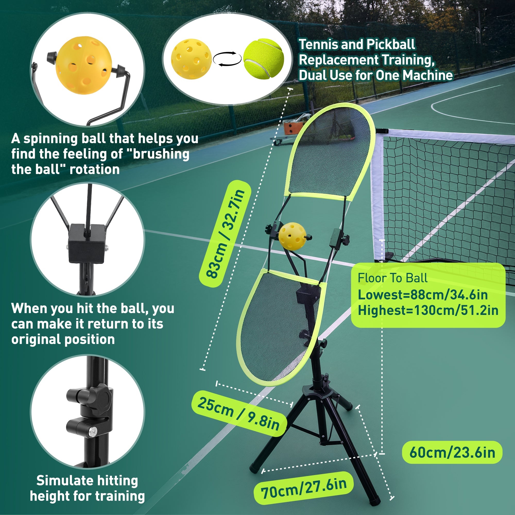 Pickleball Topspin Trainer,Solo Pickleball Practice Equipment,Portable Pickleball Training aids - Master Topspin&Backspin Techniques,Multi - Setting Trainer for Courts,Homes&Beyond - Posboll store