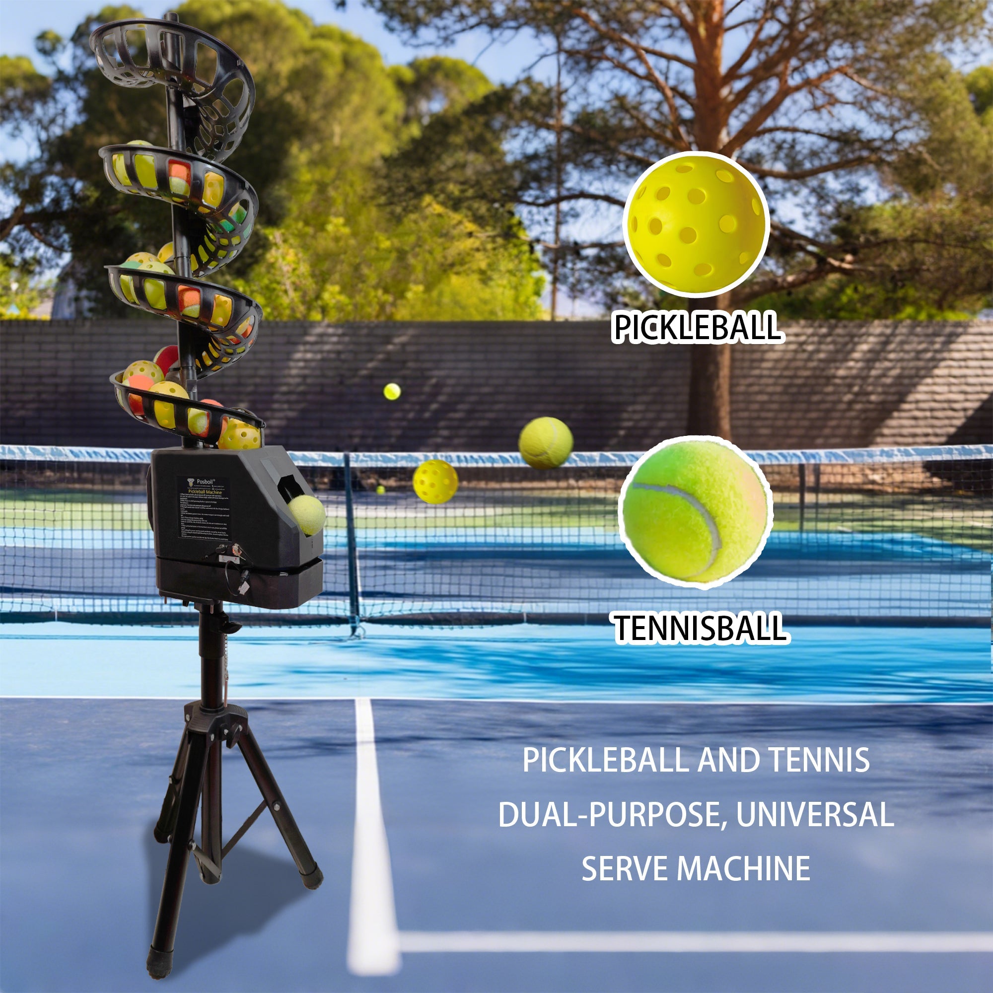 Posboll Pickleball Machine Ball Thrower Tennis Ball Machine with Catch Net - Posboll store