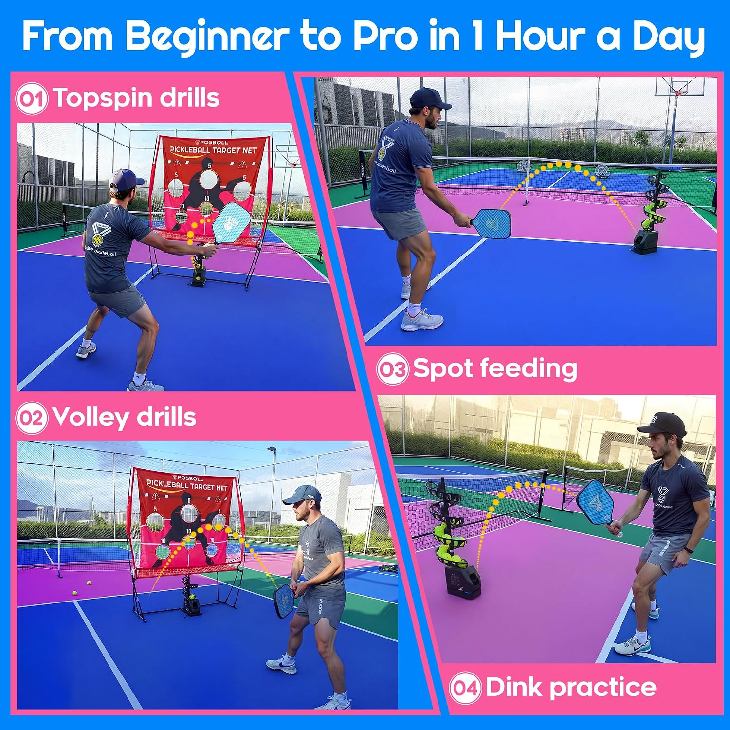 Posboll Pickleball Machine Ball Thrower Tennis Ball Machine with Catch Net - Posboll store