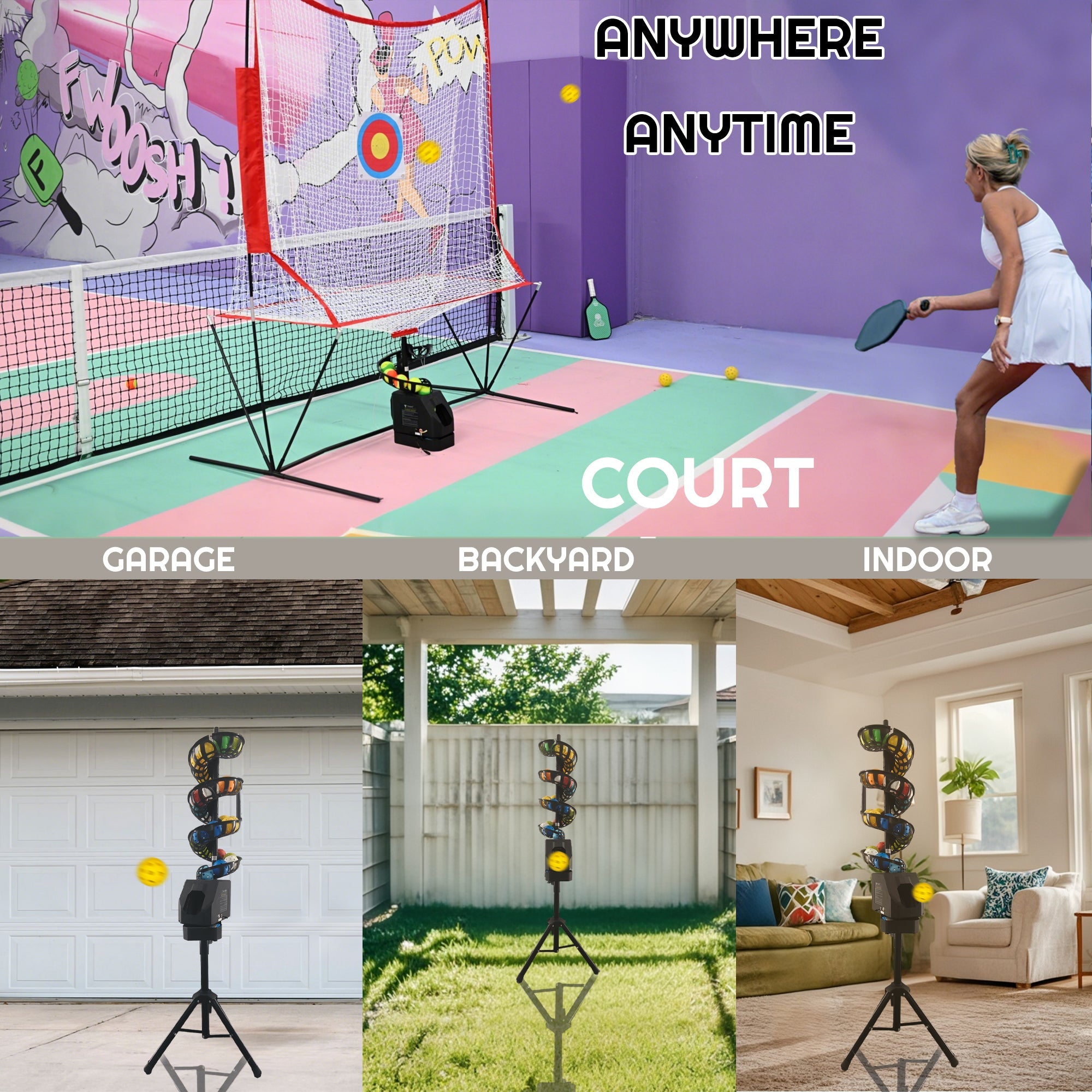 Posboll Pickleball Machine Ball Thrower Tennis Ball Machine with Catch Net - Posboll store