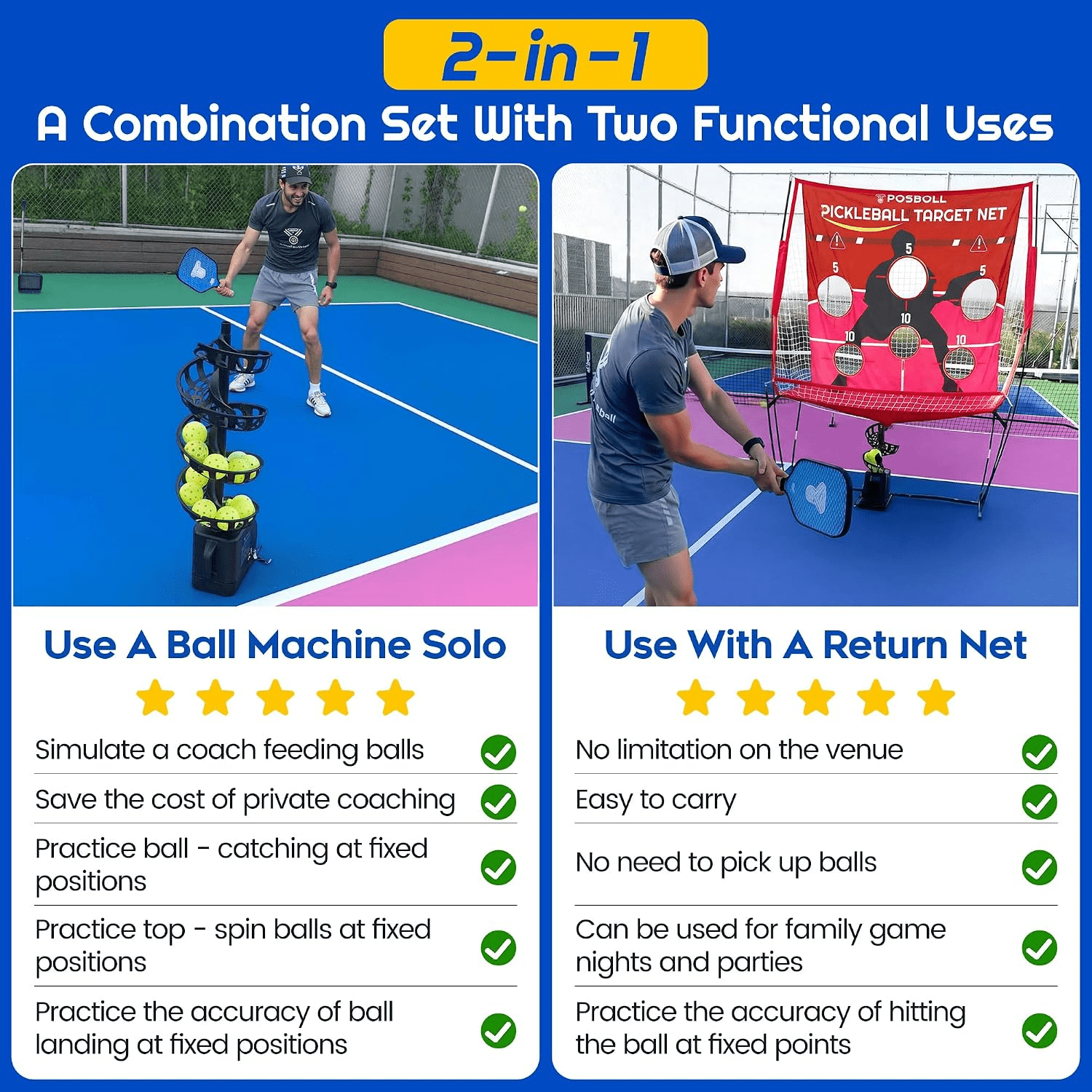 Posboll Pickleball Machine Ball Thrower Tennis Ball Machine with Catch Net - Posboll store